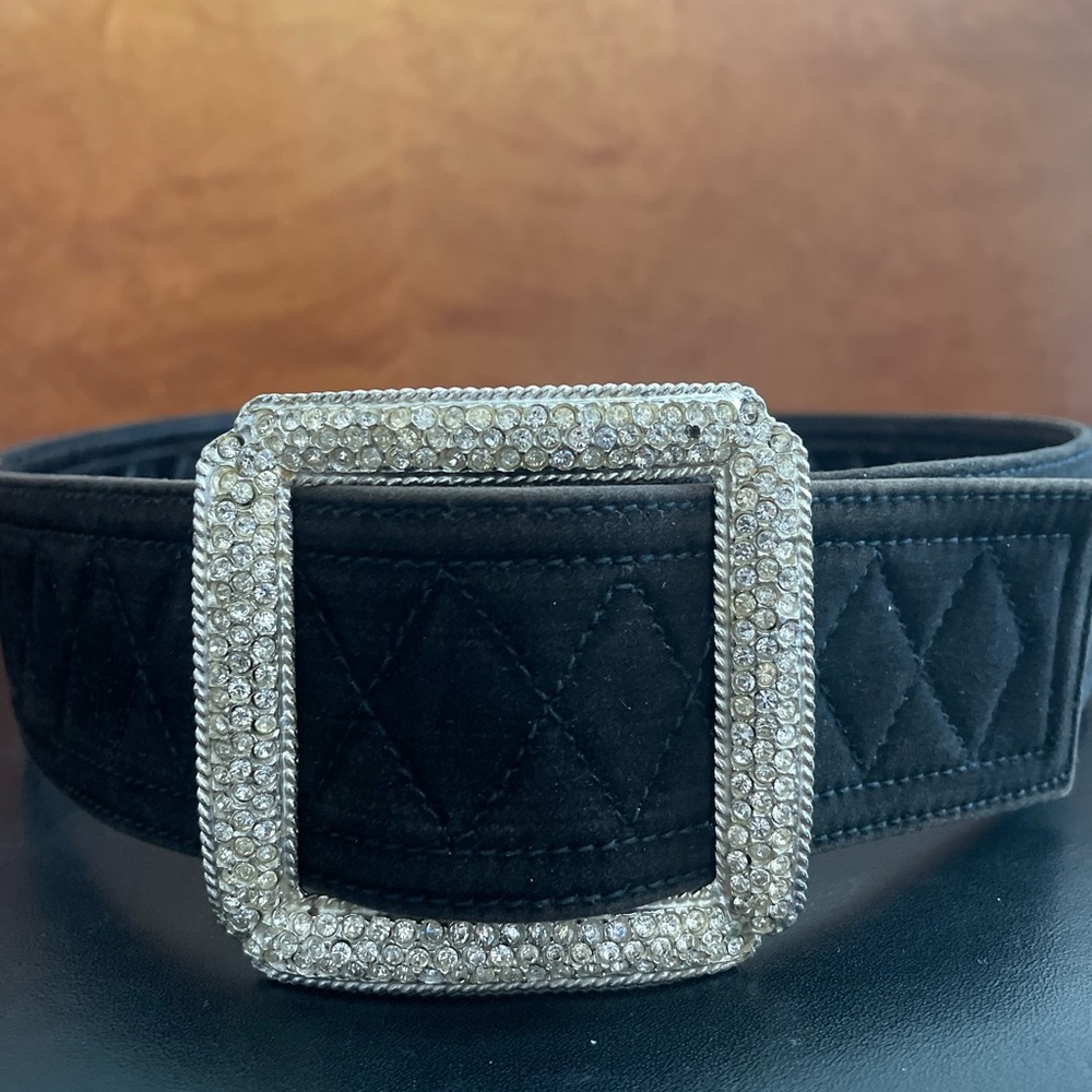 Elegant Black Belt with Rhinestone Buckle